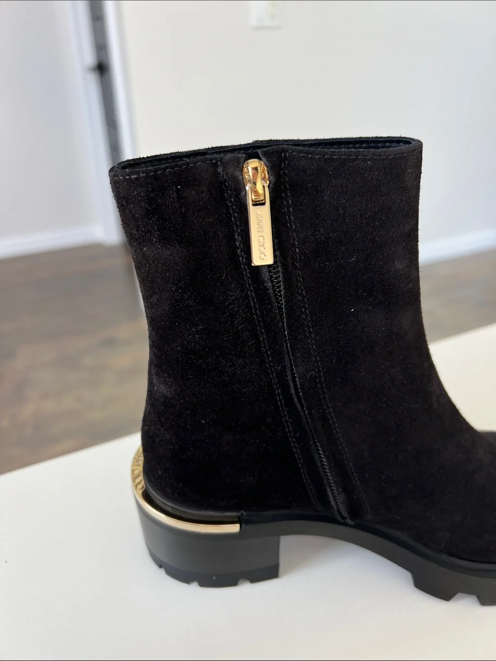 Jimmy Choo melodie 35 35.5 black velvet suede leather lug booties ankle boots